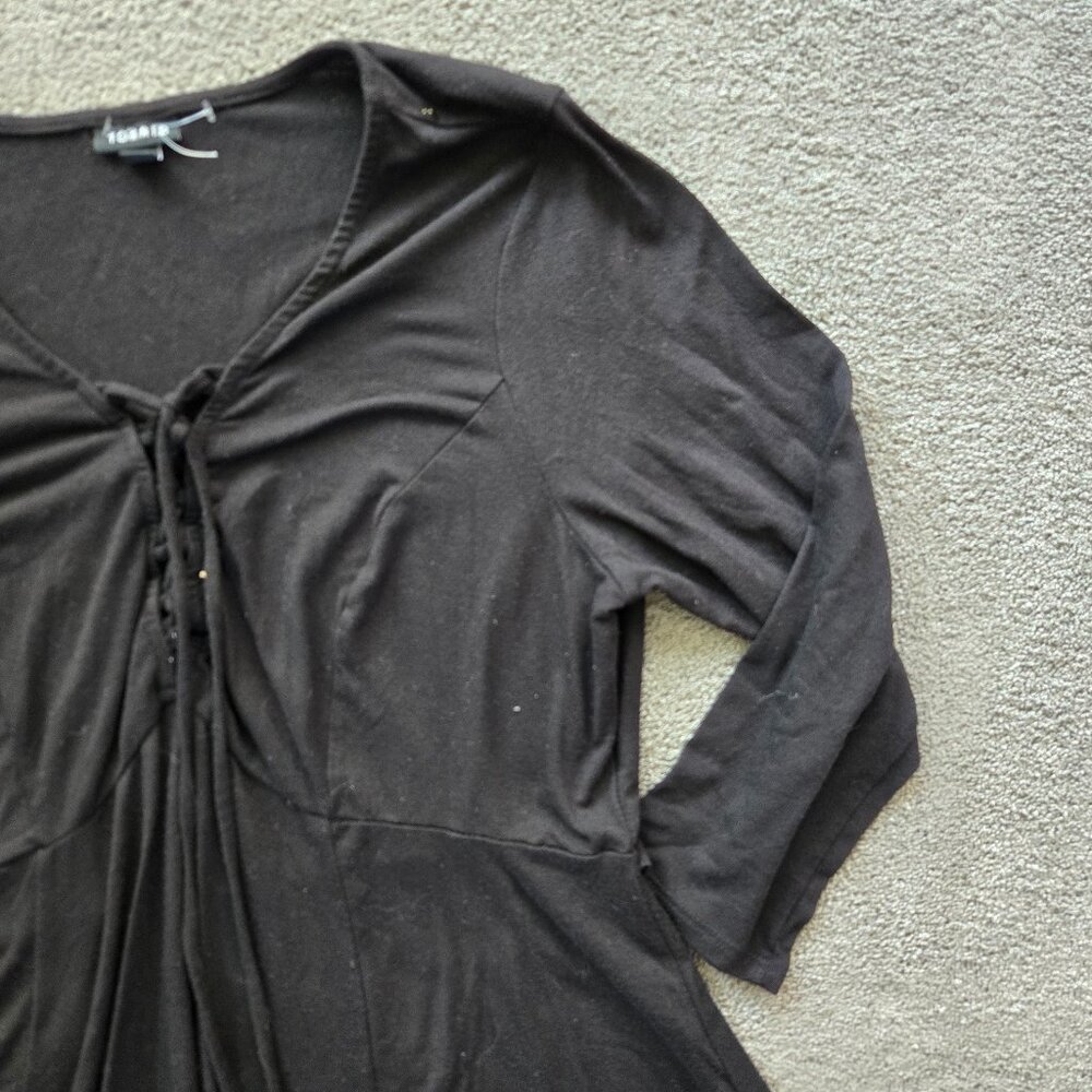 Black Torrid Long Sleeve Dress Size 1 Midi Length Lace Up Front - Picture 5 of 12